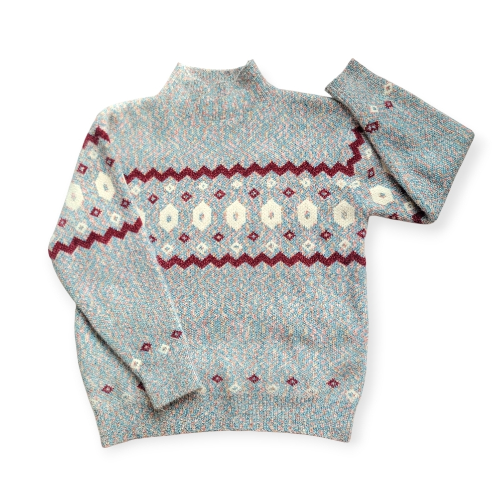 Cozy Fair Isle Patterned Chenille Sweater Marled Multicolor Medium